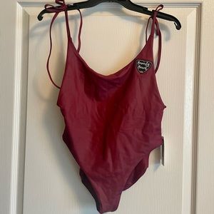 Burgundy Tie-Shoulder One-Piece Swimsuit